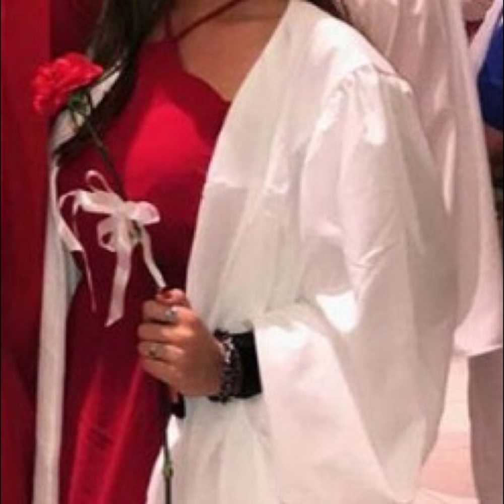 Beautiful red dress with a scalloped neckline!
